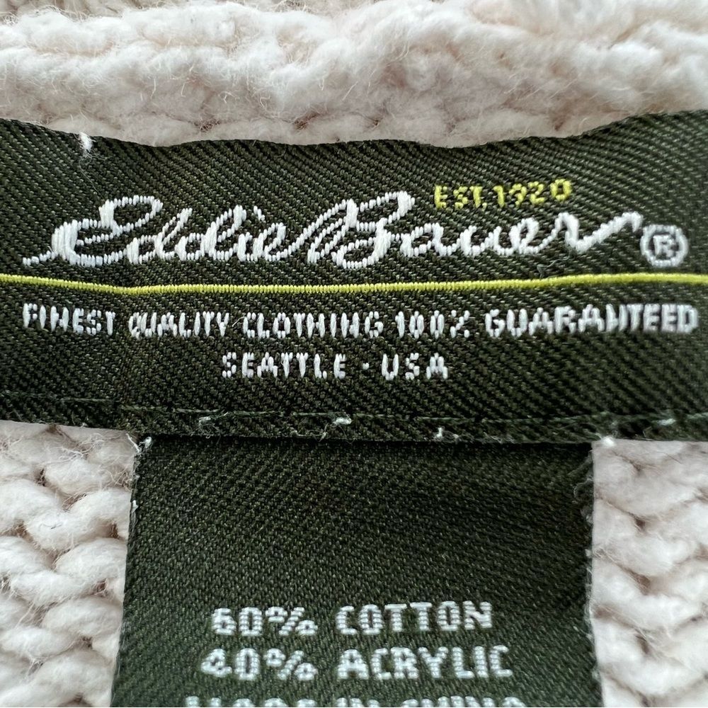 Eddie Bauer Cable Knit Soft Ivory Long Sleeve One Hook Cardigan Sweater - Picture 6 of 10